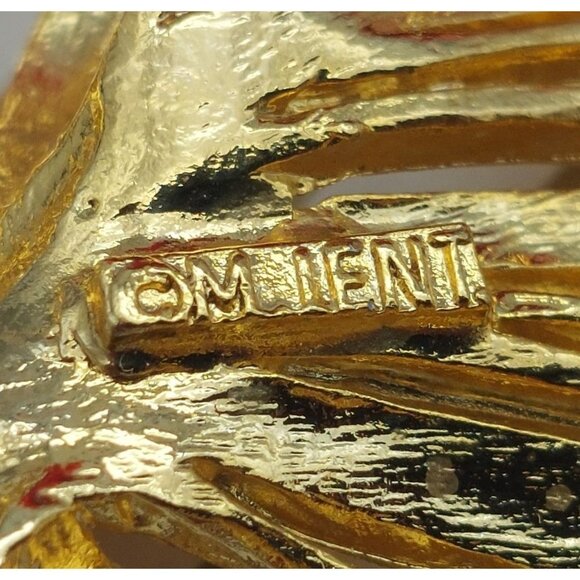 Vintage 1980's M JENT Gold Tone Art Deco Simulated Pearl Spray 2.5" Brooch Pin - Picture 6 of 7